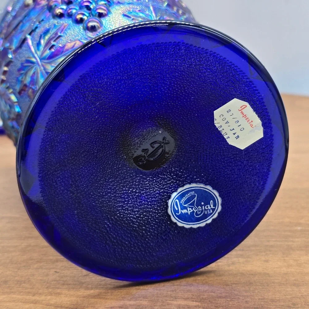 MINT‎ Imperial Glass Cobalt Blue Grape & Cable Covered Jar Aurora Jewels w/ Tags - Picture 5 of 8